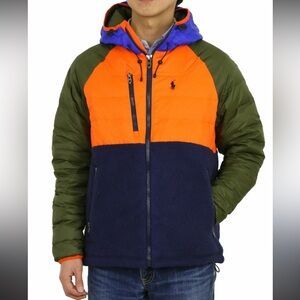 Polo by Ralph Lauren Men's Orange, Green, and Navy Puffer Jacket L